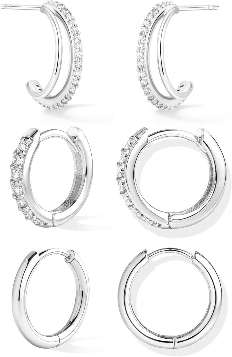 Inerney 14K Gold Plated Huggie Hoop Earrings for Women, Small Sterling Silver Earring Set Hypoallergenic Cartilage Helix Stacks, Mini Dainty Cute Trendy Birthstone Jewelry Gift for Multiple Piercings - Image 1